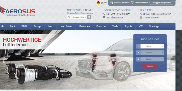 Aerosus als spezialisierter Anbieter für Luftfederungen, Fahrwerkskomponenten und komfortorientierte Lösungen für anspruchsvolle Fahrzeughalter